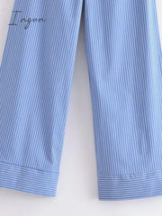 Ingvn - Fashion Striped Women's Pants 2023 Summer Wide Leg Pants Women Casual Loose Trousers Ladies Low Waist Lace Up Pant New In