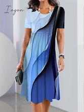 Ingvn - Women's Casual Dress Summer Dress Print Dress Floral Ombre Pocket Print Crew Neck Midi Dress Fashion Streetwear Outdoor Daily Short Sleeve Loose Fit White Light Green Navy Blue Summer Spring S M L XL