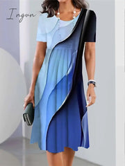 Ingvn - Women's Casual Dress Summer Dress Print Dress Floral Ombre Pocket Print Crew Neck Midi Dress Fashion Streetwear Outdoor Daily Short Sleeve Loose Fit White Light Green Navy Blue Summer Spring S M L XL