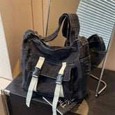 Ingvn Large Capacity Denim Messenger Bag for Women Crossbody Bag for Students Single Shoulder Tote Bag for Class