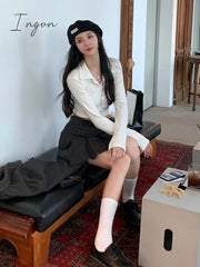 Ingvn - Winter Vintage Short T-shirt Women Elegant Solid Long Sleeve Slim Y2K Tops Female Casual Korean Fashion Warm Polo Shirts