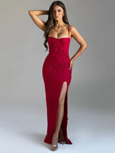 3D Flower Spaghetti Strap Sexy Maxi Dress Women Fashion Off-shoulder Backless Thigh High Split Evening Club Party Dress