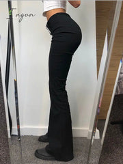 Ingvn - 2023 Spring Womens Fashion Goth Dark Y2k E-girl Striped Print Gothic Suit Pants Black Slim High Waist Zipper Front Trousers Women Autumn Fashion Streetwear