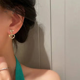 Korean Trendy Simple Double Hollow Zircon Heart Earrings for Women Exquisite Silver Needle Studs Sweet Elegant Party Gifts