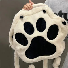 Ingvn Cute Cat Paw Plush Backpack with Adjustable Straps Kawaii Bag with Zipper JK Girls Bag Cartoon Backpack for Women Girls