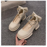 Fashionable Versatile Women's Shoes Spring New Style French Pearl Thick Heel Small Leather Shoes Polyamide Sole Rubber Upper
