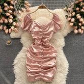 Ingvn - Ins Fashion Sexy Mini Bandage Dress Women Summer Slim Ruched Club Dress Sheath Off Shoulder Pink White Dress