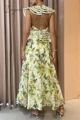 Ingvn - Sexy Celebrities Floral Bandage Backless O Neck Sleeveless Dress Dresses