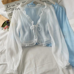 Ingvn - Fashion Women Thin Coat Casual Lace Bow Summer Sun Protection Clothes Female Cardigan Shirt Clothing Tops Blouse For Woman Covers Blusa