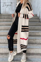 Ingvn - Casual Street Striped Patchwork V Neck Outerwear