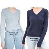 Brandy Mandy Sweaters Women White Knit Sweater Autumn Winter V Neck Long Sleev Knitted Sweater Navy Pullover Brandy Girl Sweater