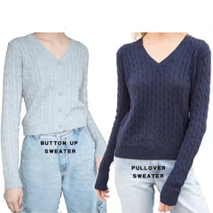 Brandy Mandy Sweaters Women White Knit Sweater Autumn Winter V Neck Long Sleev Knitted Sweater Navy Pullover Brandy Girl Sweater