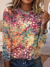 Graphic Print T-shirt, Vintage Crew Neck Long Sleeve T-shirt, Women's Clothing