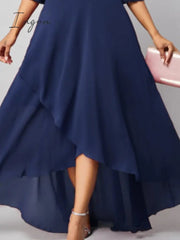 Ingvn - Women‘s Formal Party Dress Maxi long Dress Navy Blue 3/4 Length Sleeve Print Pure Color Ruched Lace Fall Winter V Neck Elegant Fashion Modern 2023 3XL