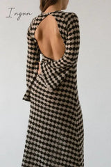 Ingvn - Sexy Plaid Backless Contrast Weave O Neck A Line Dresses