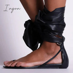 Ingvn - Women Gladiator Thong Summer Ankle Wrap Flat Sandals