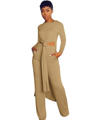 New Arrival Fashion Design two pieces Sexy Women Set Solid O-neck Long Top And Long Pants Summer Outfits