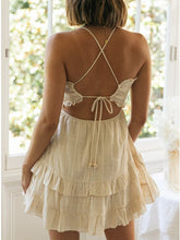 Backless Tie Up Criss-cross Strapless Aprcot Mni A-line Spaghetti Strap Summer Dress Casual Cute Petite Sundress