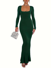 Sexy Bodycon Maxi Dresses Long Sleeve Wedding Guest Long Dress Casual Rib Knit Scoop Neck Fall Dress