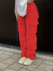 Vintage High Waist Denim Cargo Pants for Women | Breathable & Comfort-Fit with Pockets | Casual Chic, Machine-Washable Jeans