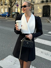 Contrast Color Lapel Suit Dress Elegant Office Woman Outfits Pleatd Splice High Waist Mini Dress Double Breasted Fashion