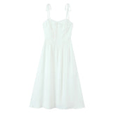 French Retro Floral Print Bow Sexy Spaghetti Straps Dress Women Elegant A-line Midi Casual Summer Dresses Holiday Robe
