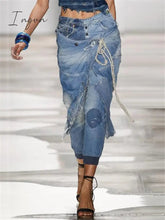 Ingvn - Stylish Mid-Rise Ripped Design Pocket Denim Trousers