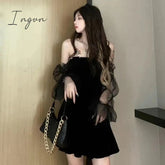 Ingvn - Women dress demon girl original black spring and autumn sexy high waist femme dress shoulder long sleeve gothic dress A085