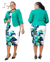 Ingvn - Womens Fashion African Clothes 2XL-5XL Christmas African Dresses for Women Fall Winter Clothing Femme Coat + Print Bondycon Dress