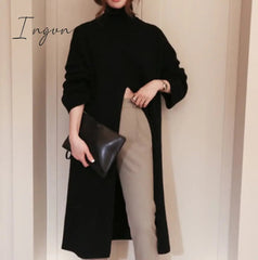 Ingvn - 2 colors autumn winter long sweater dress female long sleeve loose knitted long dress womens bodycon robe female