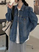 Ingvn - Vintage Jeans Jacket for Women 2023 New Korean Fashion Long Sleeve Turn Down Collar Coats Chic Casual Oversized Jackets