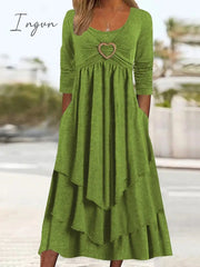 Ingvn - Women's Casual Dress Swing Dress Midi Dress Green Light Grey Dark Gray Long Sleeve Pure Color Ruched Winter Fall Spring U Neck Fashion Vacation 2023 S M L XL XXL 3XL