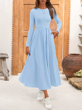 Ladies Casual Long Sleeve Wedding Guest Dress Fall Dress Elegant Bohemian Style Flowing Mid-length Dress With Pockets