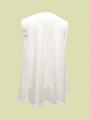 Two-piece Solid Matching Set, Casual Wide Leg Pants & Eyelet Tank Top Outfits for Women