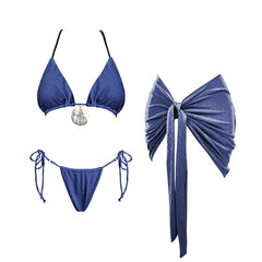 3 Pieces Bikinis Sexy Women Swimsuit Halter Swimwear Mini Skirt Female Button Bikini Set Beachwear Bathing Suits Bodysuit