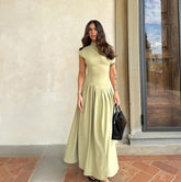 women's explosion round neck slanted shoulder short sleeve big dress