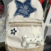 INGVN Vintage Fashion Denim Letter Star Backpacks Sweet Casual Korean Schoolbag Y2k Aesthetic Contrast Color All Match Backpack Women