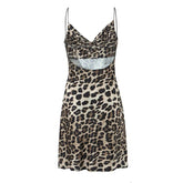 Women Sexy Backless Leopard Print Sling Short Dresses Summer Lady Swinging Collar Night Out Club Party Dresses