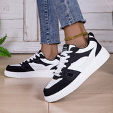 Women's Retro-Inspired Black & White Sneakers - Lightweight, Non-Slip Lace-Up Casual Shoes for All Seasons