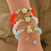 3pc Colorful Faux Crystal Beads Beaded Bracelet Elastic Stretch Versatile Hand String Jewelry Set