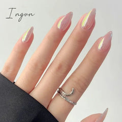 24pcs Short Glitter Purple False Nails Almond Stiletto French Wearable Fake Nails Art Artificial Full Cover Press on Nail Tips