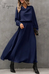 Ingvn - Elegant Solid Asymmetrical Scarf Collar A Line Dresses