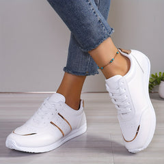 Women's Fashion Sneakers - Breathable, Lightweight Casual Shoes with Lace-Up Design for All Seasons, Elegant Street Style in White, for Spring