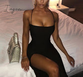Ingvn - Long Backless Maxi Dress Women Spaghetti Strap High Split Bodycon Bandage Summer Dress Elegant Slim Party Dress Vestidos