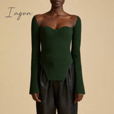 Ingvn - White Side Split Knitted Women's Sweater Square Collar Long Sleeve Sweaters Female Autumn Fashion New Clothes
