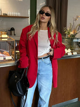 Ingvn Women's Red Suit Temperament Shoulder Pads Loose Coat Collar Pocket Casual Cardigan Fashion Office Ladies Suit Jacket