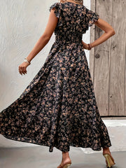 Vibrant Floral Print Ruffled A-Line Dress - Shirred Waist, Relaxed Fit, Vacation-Ready, Spring & Summer Essential - Women's Stylish Clothing for Warm Weather