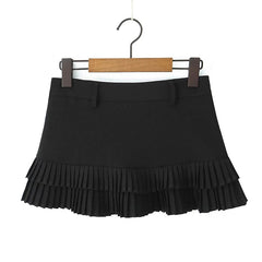 Cool Girl Y2K Pleated Mini Skirt Sexy Low Waist Short Skater Skirts With Shorts Lining