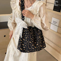 Ingvn Nylon Flower Pattern Lace Decoration Women's Tote Bag Best-selling Fashionable and Versatile Large Capacity Shoulder Bag