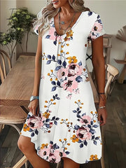 Ingvn - Women's Casual Dress Summer Dress Print Dress Leaf Floral Print V Neck Midi Dress Fashion Modern Outdoor Daily Short Sleeve Regular Fit Black White Yellow Summer Spring S M L XL XXL